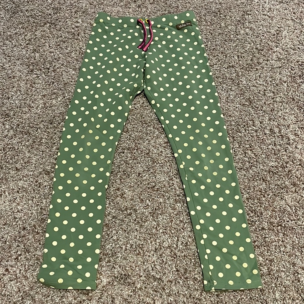 Green polkadot pants